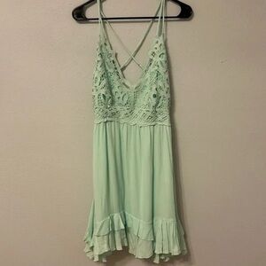 Chelsea & Violet Green Mini Dress with Lace Detail